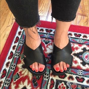 Black Leather Slides